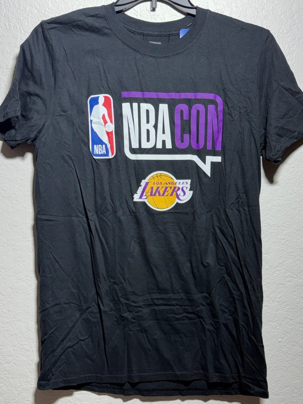 NBA Black Short Sleeve Tee with Purple and Gold Lakers Logo